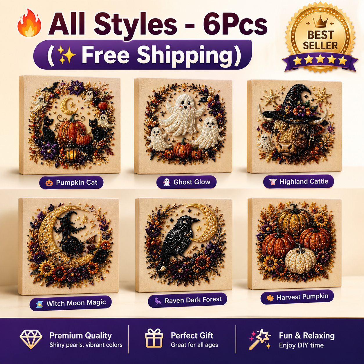 💥 Last Day 57% OFF – 👻✨ Halloween Pearl Art DIY Kit – Turn Tiny Pearls into Spooky-Cute Magic
