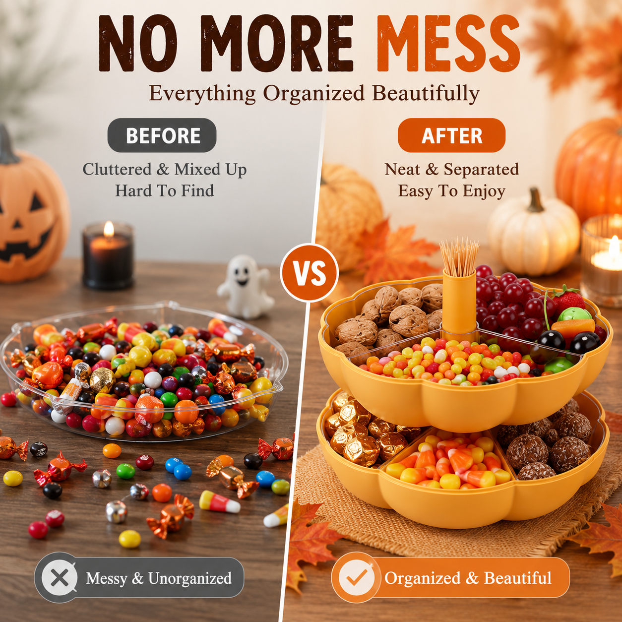 🎃 2-Tier Pumpkin Snack Tray with Lid – Fall Serving Platter for Candy, Fruit, Nuts & Holiday Parties