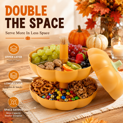 🎃 2-Tier Pumpkin Snack Tray with Lid – Fall Serving Platter for Candy, Fruit, Nuts & Holiday Parties