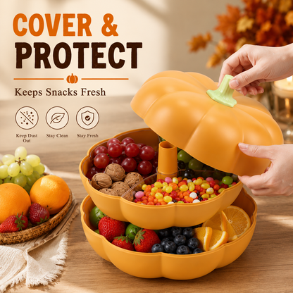 🎃 2-Tier Pumpkin Snack Tray with Lid – Fall Serving Platter for Candy, Fruit, Nuts & Holiday Parties