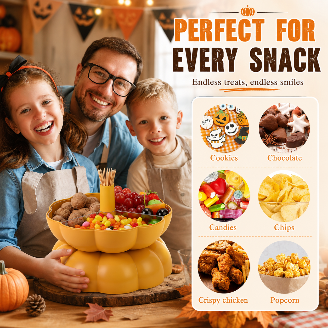 🎃 2-Tier Pumpkin Snack Tray with Lid – Fall Serving Platter for Candy, Fruit, Nuts & Holiday Parties