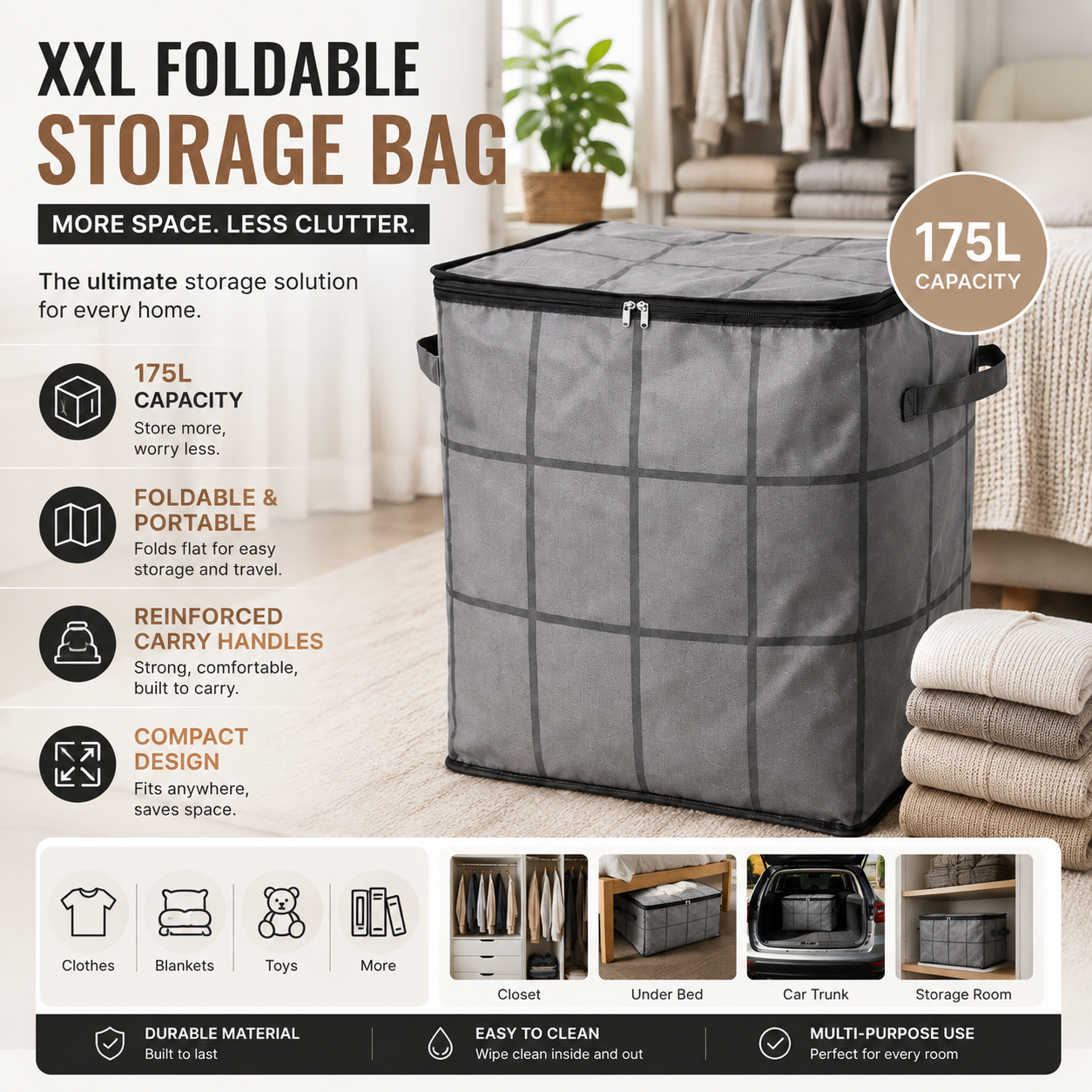 XXL Foldable Storage Bag with Reinforced Handles