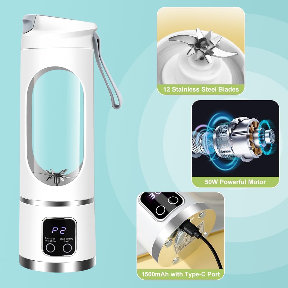 【Summer Sale Deals】 Portable 15.22 USB Rechargeable Personal Blender with LED Display🥤