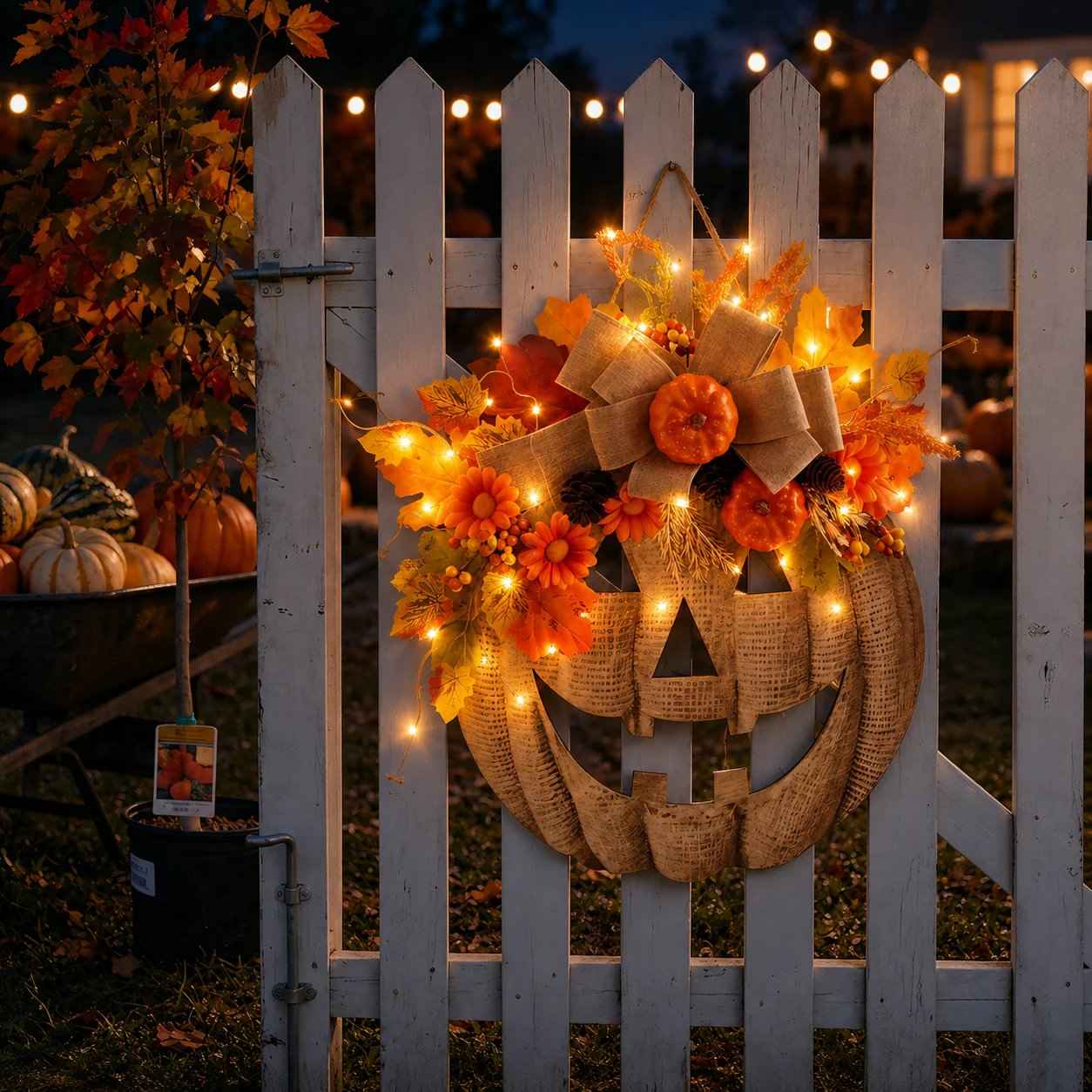 ✨ Lighted Burlap Pumpkin Wreath 🎃
