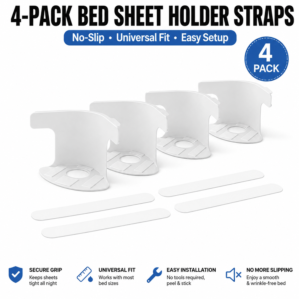 🔥4-Pack Universal Heavy-Duty Bed Sheet Holder Straps No-Slip Peace of Mind
