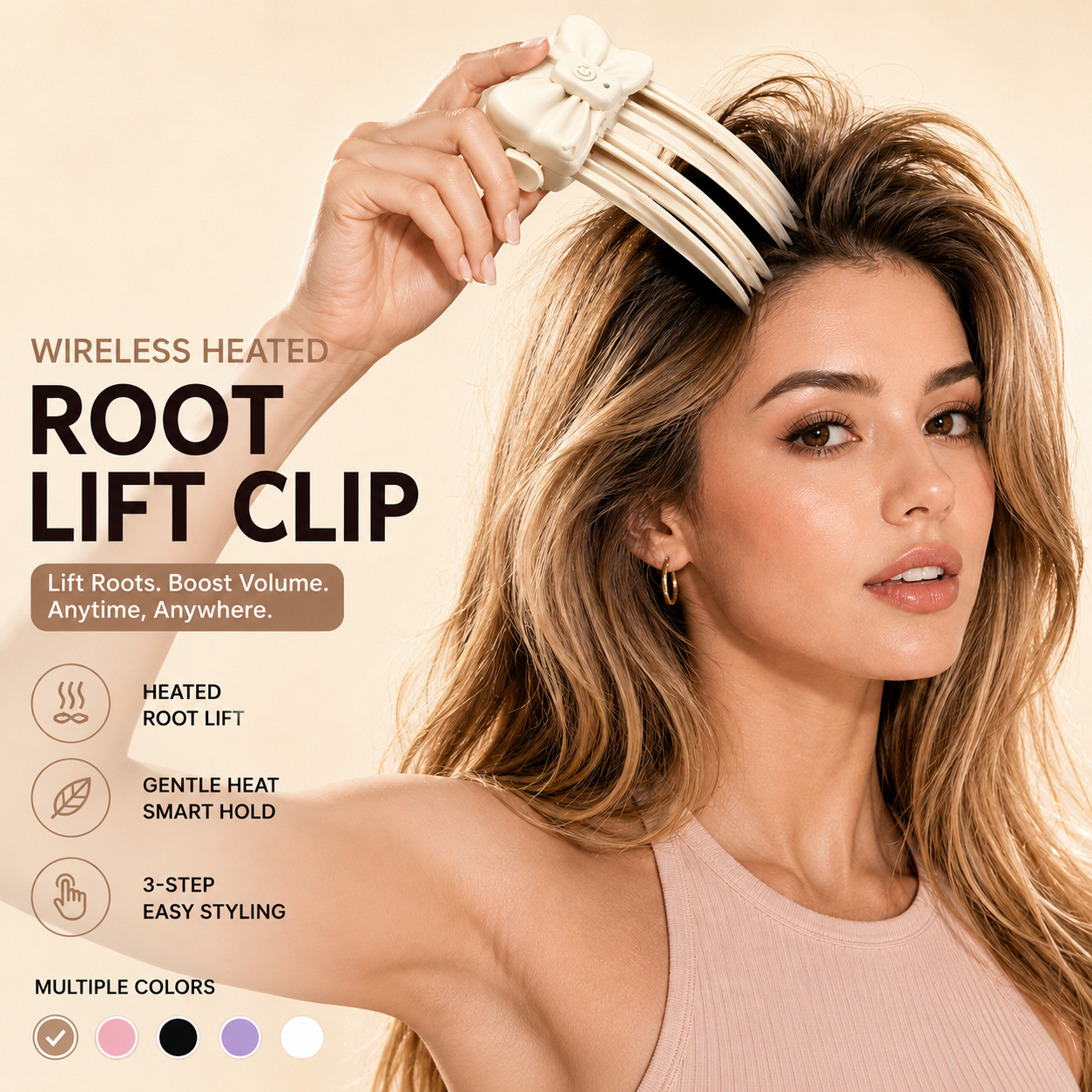 📢50% OFF !! ⏰Wireless Heated Volumizing Root Lift Clip - Salon Crown Volume Styling Tool for Fine Flat Hair