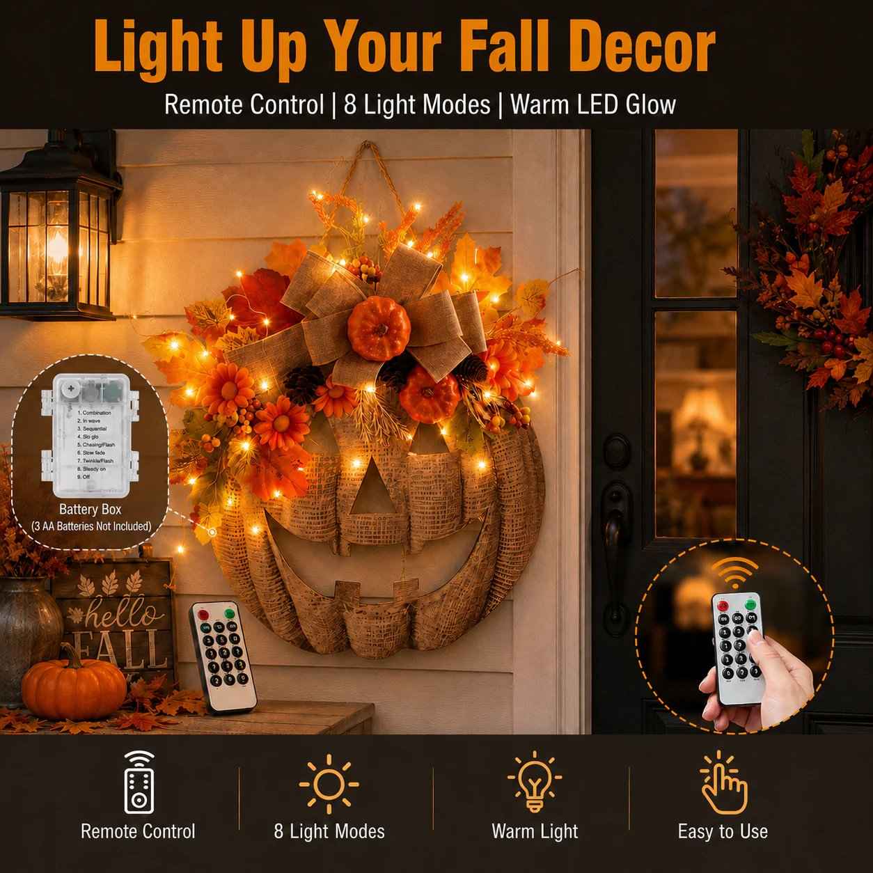 ✨ Lighted Burlap Pumpkin Wreath 🎃